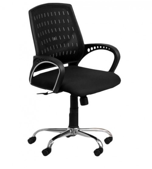 Medium Back Revolving Office Executive Chair With Tilt Mechanism, Height Adjustment, Black Color Fabric & Mesh, Nylon Base, Fixed Arm, Ergonomic, Warranty: 12 Months